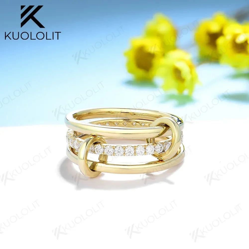 Diamonds Rings for Women Men Solid 18K 14K 10K Gold Connect 3 Rings Wedding Band for Anniversary Engagement