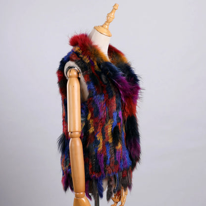 Luxury Women's Genuine Premium Long Hair Rabbit Fur Knit Vest