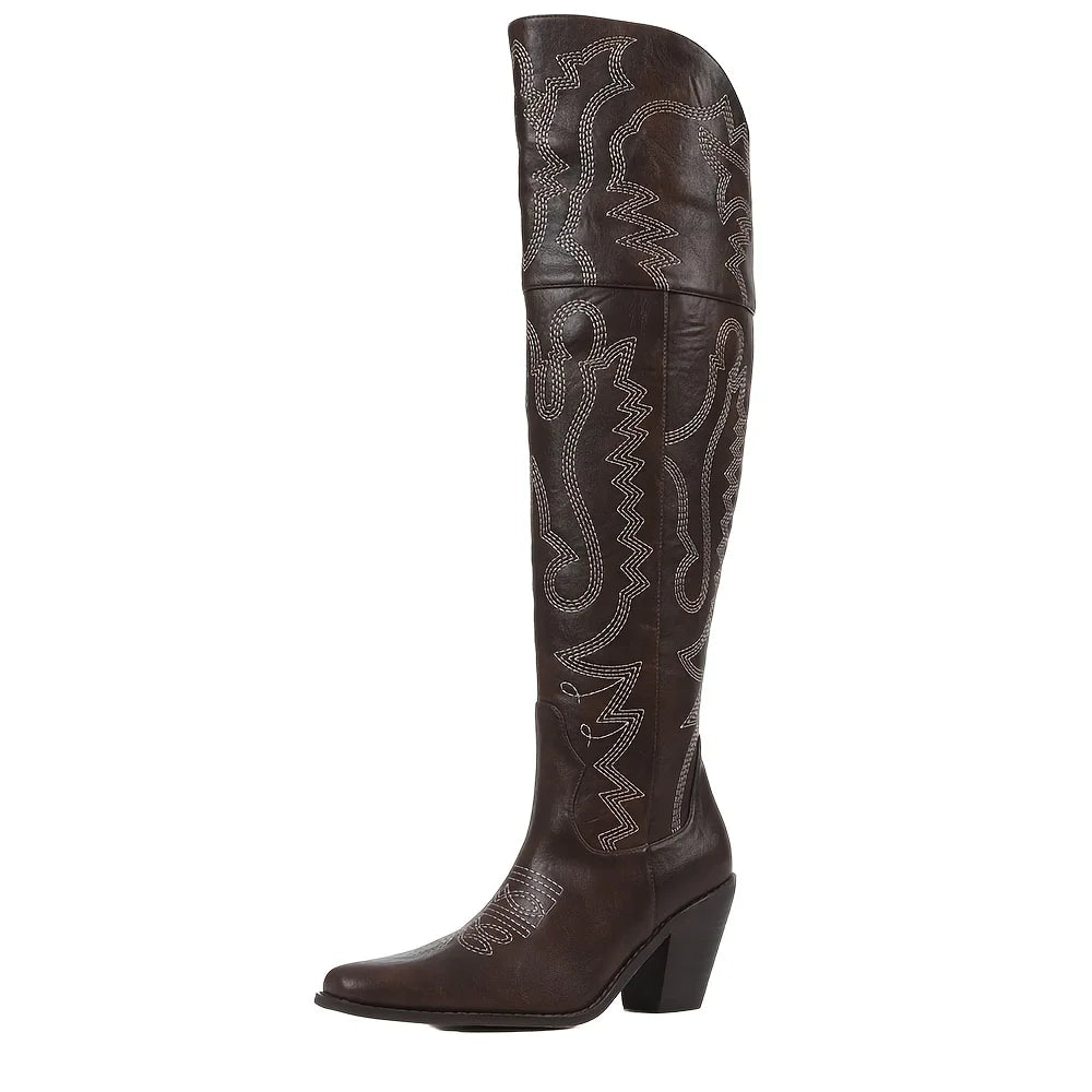 Vintage Western Cowboy Boots For Womens Fashion Embroidered Pointed Toe