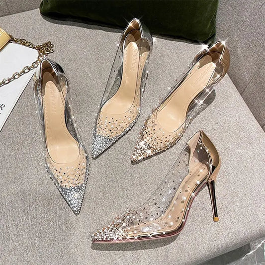 Diamond Pointed Toe with Crystals Transparent Rhinestone Shoes