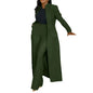 Women's Set Full Sleeve X-Long Blazer Coat+ Long Pant Suit