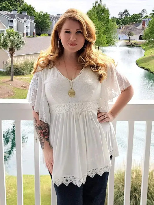 Women's Plus Size Flower Lace T-Shirt Curve Top