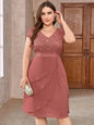 Plus Size V Neck Sequin Lace Chiffon Swing Dress