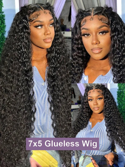 Wear And Go Deep Wave Glueless Preplucked Human Hair Lace Frontal Wig Water Wave For Women Pre Cut