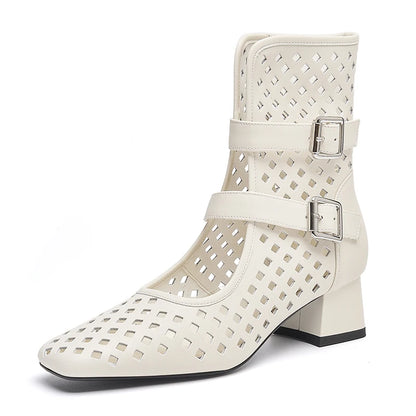 Gold Gladiator Sandals Platform Beige Summer Mesh Grid Ankle Boots Roman Sandals For Woman Genuine Leather