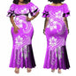 Polynesian Dress White Samoan Tribal Design Layered Ruffle Midi Mermaid Dresses Women Lady Elegant Frill dress