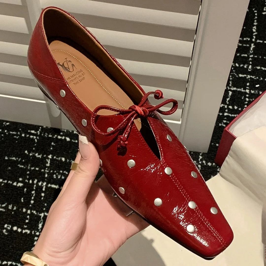 Women's cow leather lace-up slip-on ballerinas