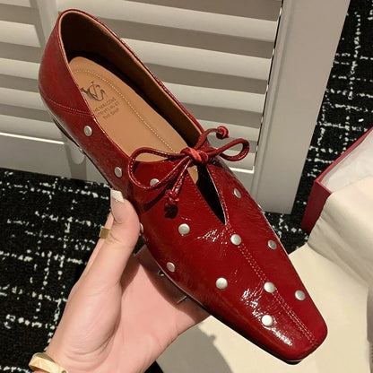 Women's cow leather lace-up slip-on ballerinas