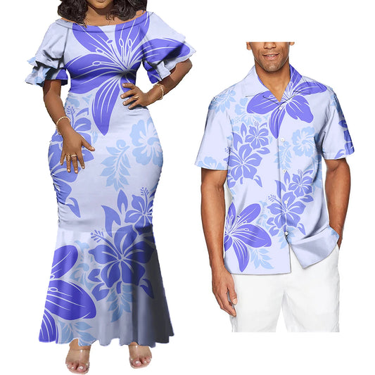 Print Plus Size Women's Dresses Formal Party Casual Dress Match Shirt Men