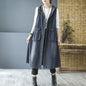 Women's Mid Length Loose Fit  Denim Vest with Hood Large Pockets