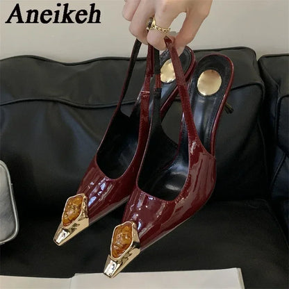 Elegant Street Style Design Metal Square Head Diamonds Woman Pumps