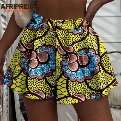 Women's Running Shorts Elastic High Waisted Shorts with Pockets  Short Pants African Ankara Print