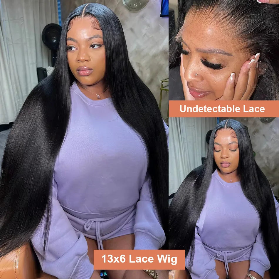 30 40 Inches 13x6 HD Transparent Lace Frontal Wigs Bone Straight  Pre Plucked Human Hair Wigs For Women