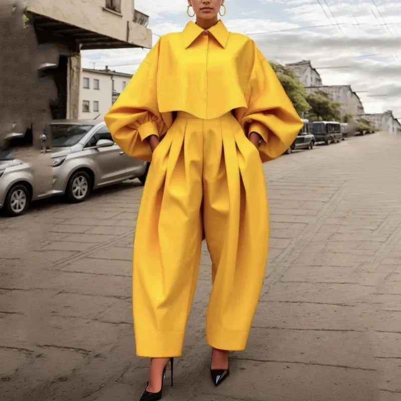 Elegant Women's Sets Yellow Two Piece Set