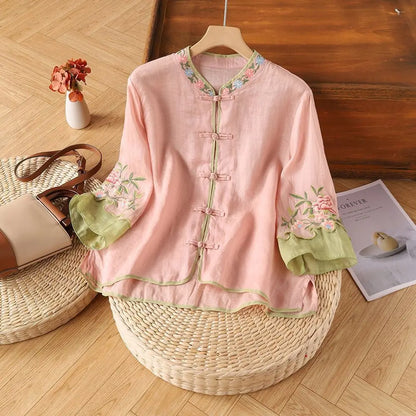 Casual Loose Blouse Shirt Women  Vintage Embroidery Woman Shirt