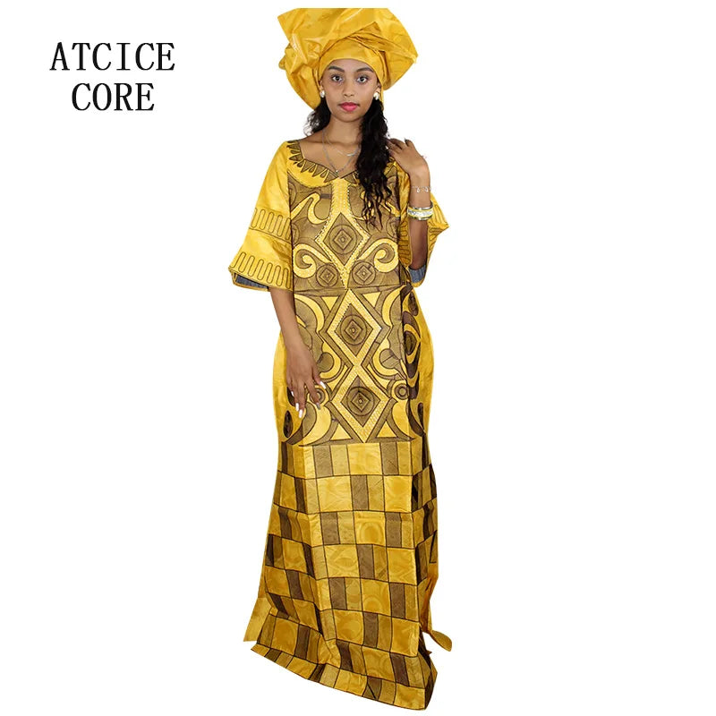 African Dresses For Women 3/4 Sleeve Plus Size Dress With Scarf