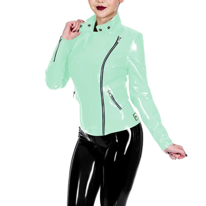 Glossy Leather Motorcycle Jacket for Women Long Sleeve Gothic Punk Style Coat