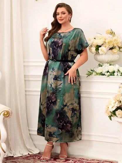 Plus Size Womens Colorful Abstract Print Midi Dress