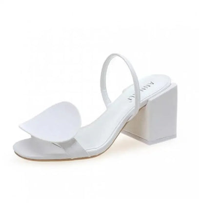 Women Roman Square Round Heel Open Toe Sandals Blue Black White Sandals
