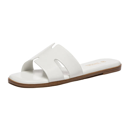 Women's Dressy Flat Sandals Comfortable Slip On Leather Slide Sandals