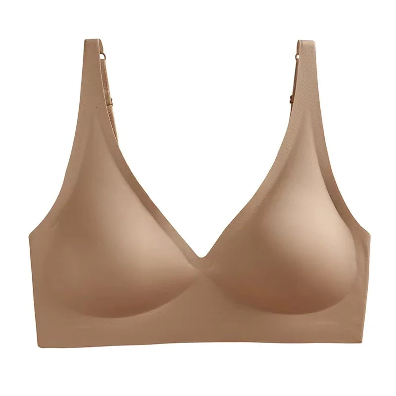 Soft Support Jelly Glue French Deep V Underwear Women's No Steel Ring Small Chest Gathered  Bra