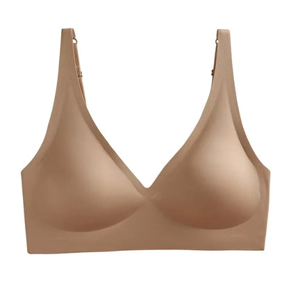 Soft Support Jelly Glue French Deep V Underwear Women's No Steel Ring Small Chest Gathered  Bra