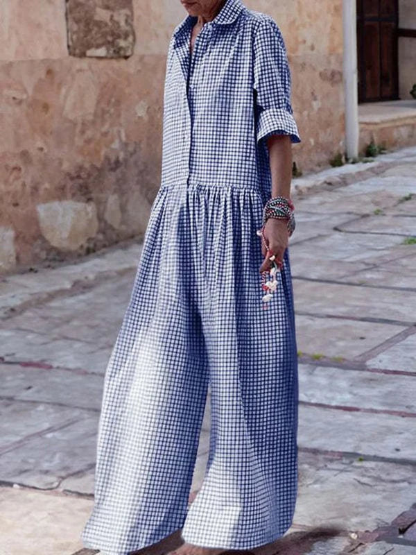 Woman Fashion Plaid Pink One Pieces Jump Suits
