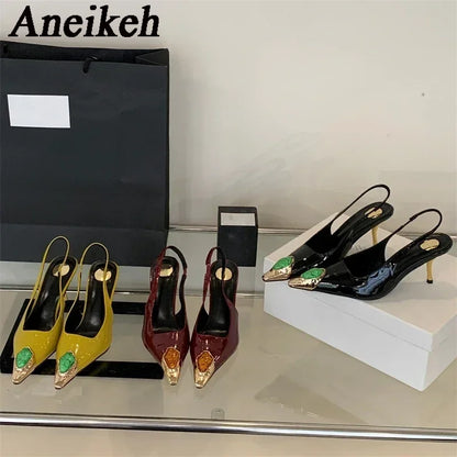 Elegant Street Style Design Metal Square Head Diamonds Woman Pumps