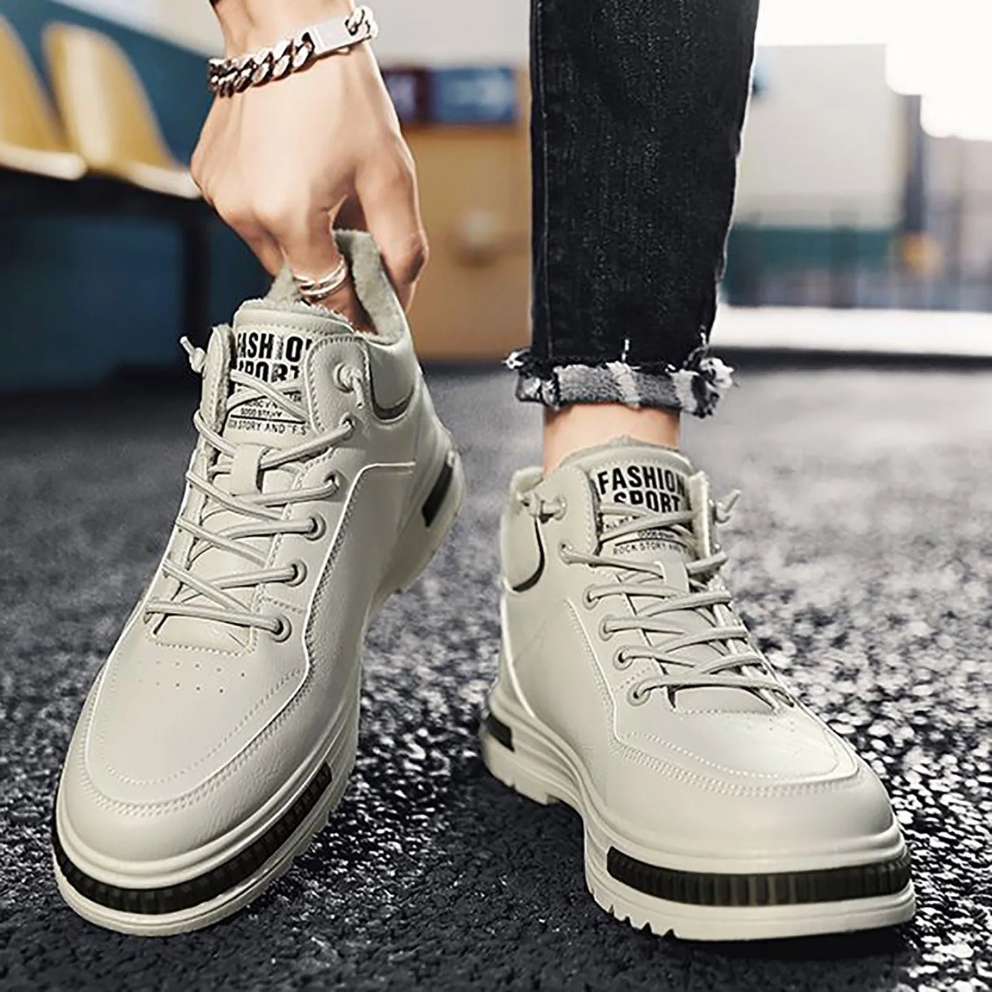 Men Thick Platform Cotton Shoes Autumn Winter