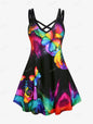 Women Plus Size Butterfly Flower Printed Crisscross Dress