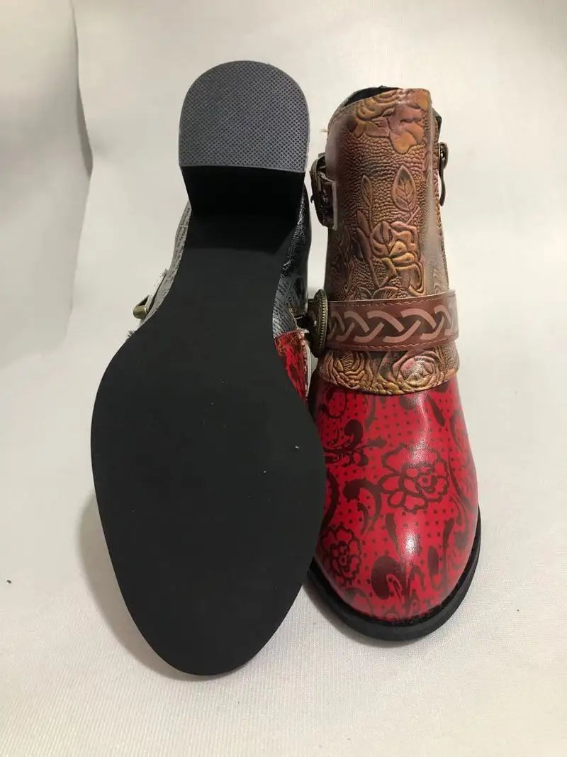 Fashion Vintage Splicing Printed Ankle Boots