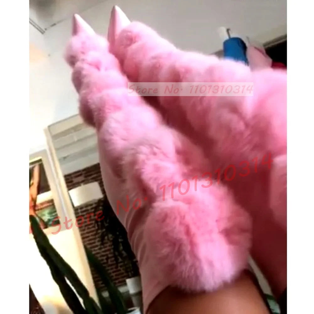Pink Suede Fur Thigh High Boots