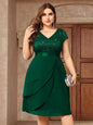 Plus Size V Neck Sequin Lace Chiffon Swing Dress