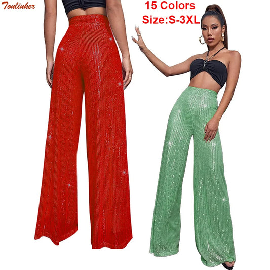 Women Sequin Wide Leg Pants Plus Size