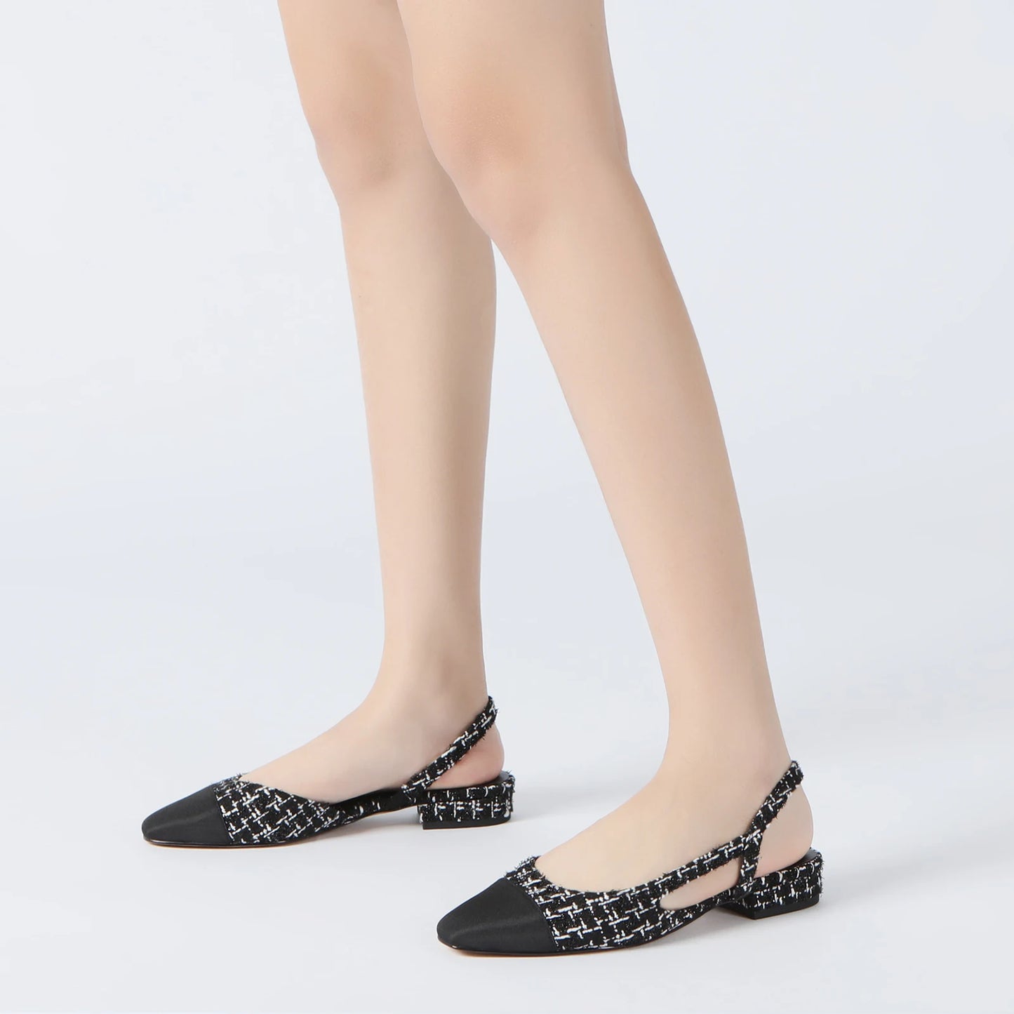 Slingback Flats for Women Square Pointed Toe Two Toned Flats Wedding