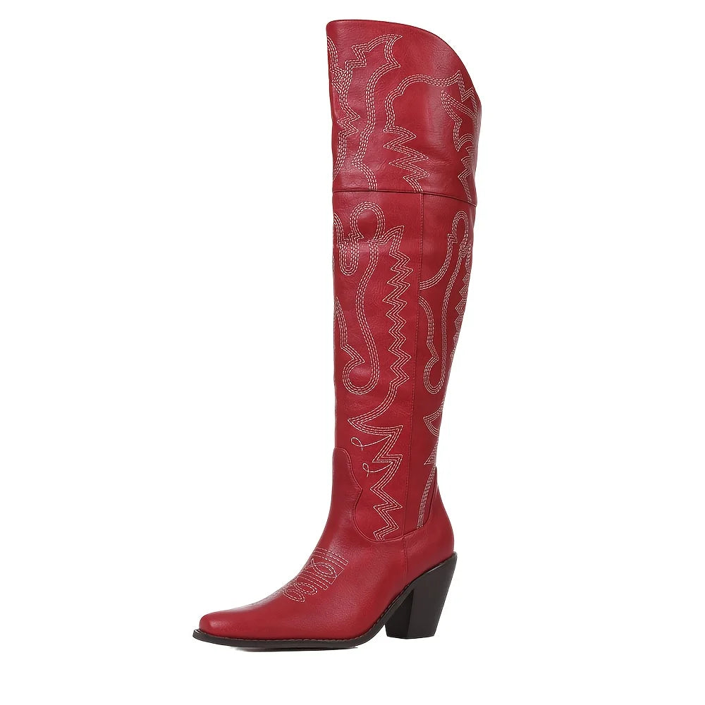 Vintage Western Cowboy Boots For Womens Fashion Embroidered Pointed Toe