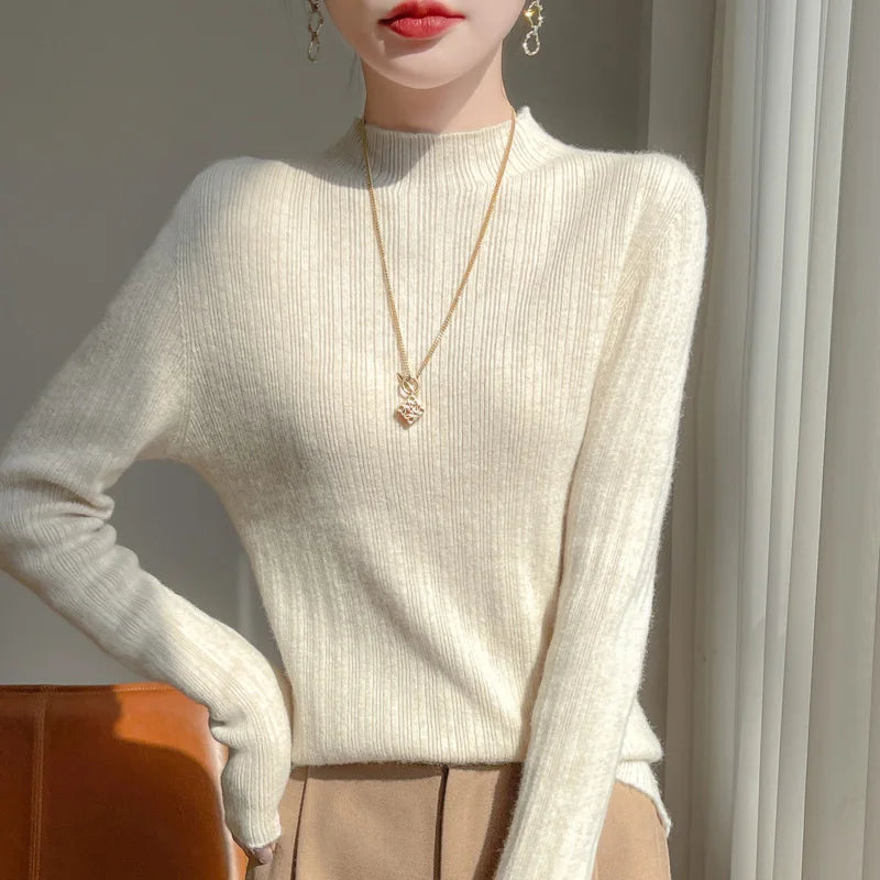 Autumn And Winter  Draw Strip Half Turtleneck Sweater Long Sleeve