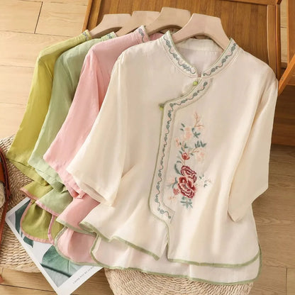 Casual Loose Blouse Shirt Women  Vintage Embroidery Woman Shirt