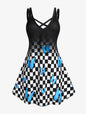 Women Plus Size Butterfly Flower Printed Crisscross Dress