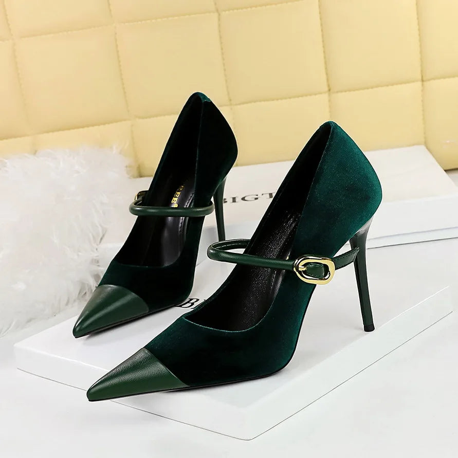 Stylish Party Pumps Embellishments T-strap Buckle Shoes