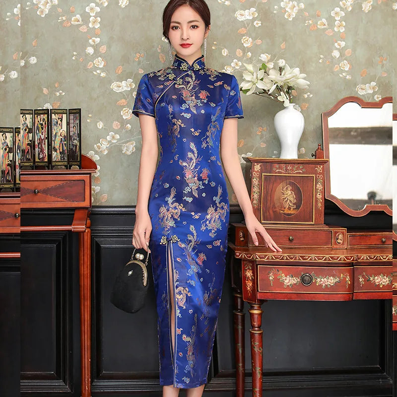 Chinese Style Sexy Women Plus Size  Dress Dragon And Phoenix Long