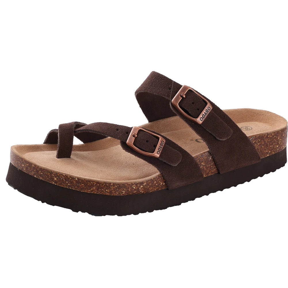 Women's Suede Mules Slippers Men Clogs Cork Insole Sandals With Arch Support