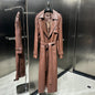 Crocodile Textured Leather Coat Long Ladies Real Sheepskin Coat Genuine Sheep Leather