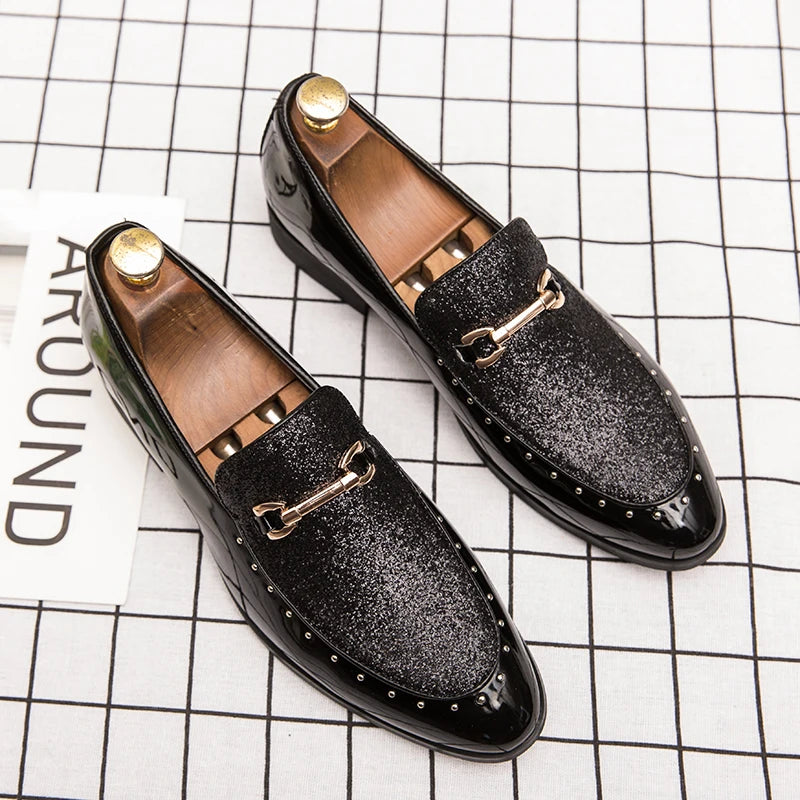 Men's Patent Leather Sequin Tassel Footwear