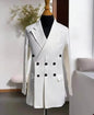 Three-Button Men Long Jacket Peaked Lapel Blazer