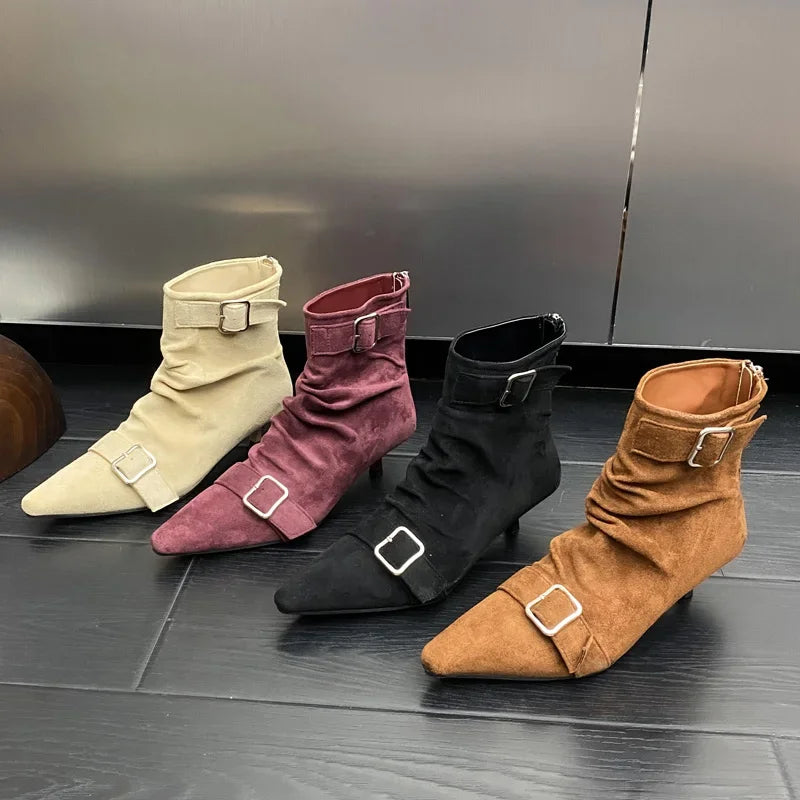 Belt Buckle Ankle Boot Women Pointed Toe