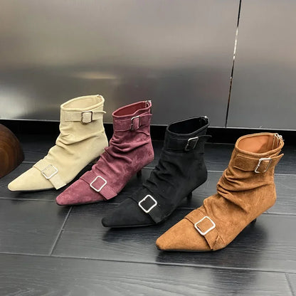 Belt Buckle Ankle Boot Women Pointed Toe
