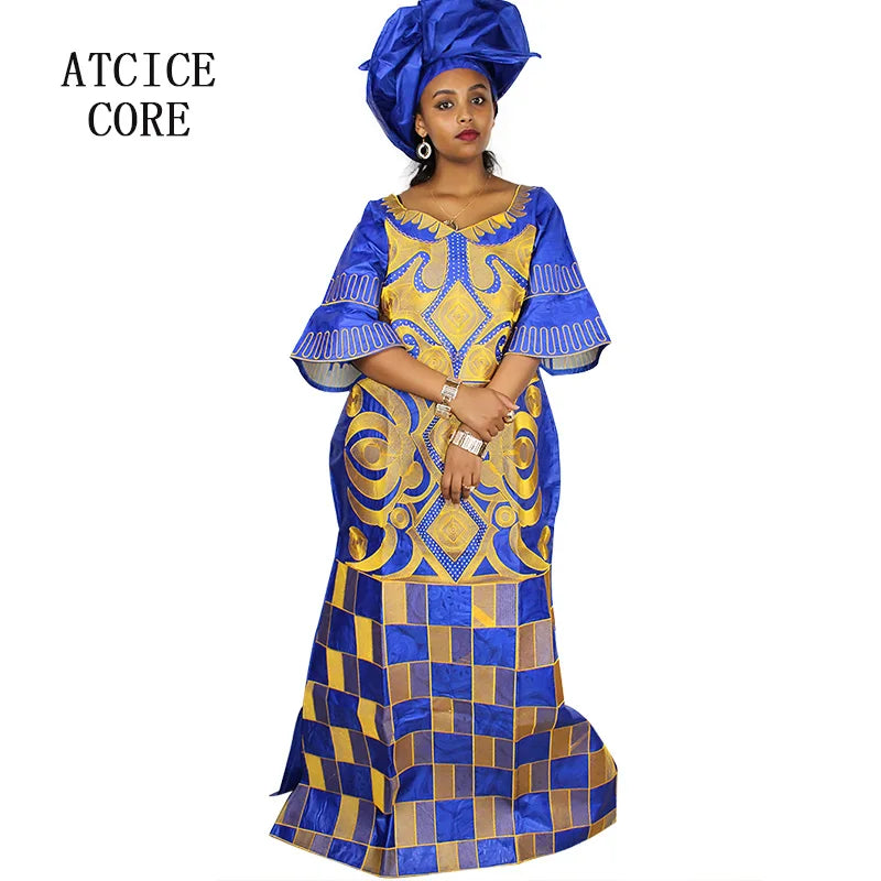 African Dresses For Women 3/4 Sleeve Plus Size Dress With Scarf