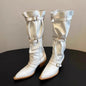 High Heels Long Boots Women Belt Buckle Pointed Toe
