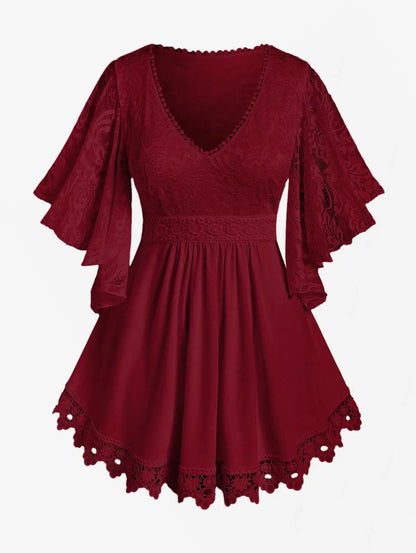 Women's Plus Size Flower Lace T-Shirt Curve Top